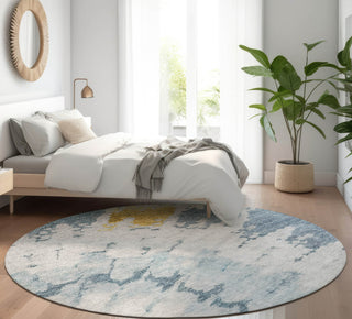 Piper Looms Mayfield Spiral AMF614 Blue Machine Washable Area Rug Round Lifestyle Image Feature