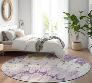 Piper Looms Mayfield Spiral AMF614 Purple Machine Washable Area Rug Round Lifestyle Image Feature
