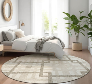 Piper Looms Mayfield Geometric AMF616 Beige Machine Washable Area Rug Round Lifestyle Image Feature