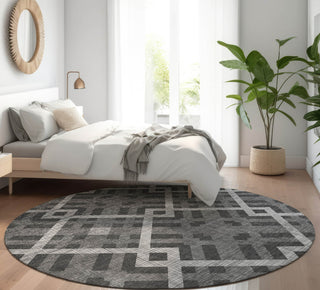 Piper Looms Mayfield Geometric AMF616 Charcoal Machine Washable Area Rug Round Lifestyle Image Feature