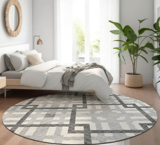 Piper Looms Mayfield Geometric AMF616 Gray Machine Washable Area Rug Round Lifestyle Image Feature