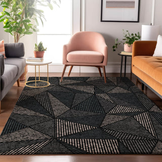Piper Looms Mayfield Geometric AMF618 Black Machine Washable Area Rug Lifestyle Image Feature