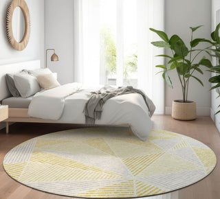 Piper Looms Mayfield Geometric AMF618 Gold Machine Washable Area Rug Round Lifestyle Image Feature