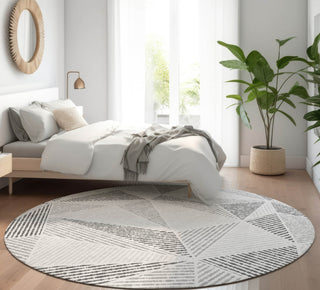 Piper Looms Mayfield Geometric AMF618 Gray Machine Washable Area Rug Round Lifestyle Image Feature