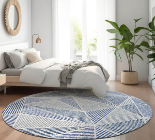 Piper Looms Mayfield Geometric AMF618 Navy Machine Washable Area Rug Round Lifestyle Image Feature