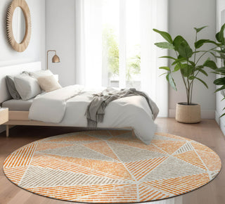 Piper Looms Mayfield Geometric AMF618 Orange Machine Washable Area Rug Round Lifestyle Image Feature