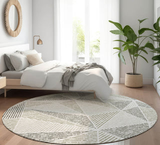 Piper Looms Mayfield Geometric AMF618 Taupe Machine Washable Area Rug Round Lifestyle Image Feature