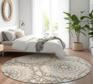 Piper Looms Mayfield Circles AMF619 Beige Machine Washable Area Rug Round Lifestyle Image Feature