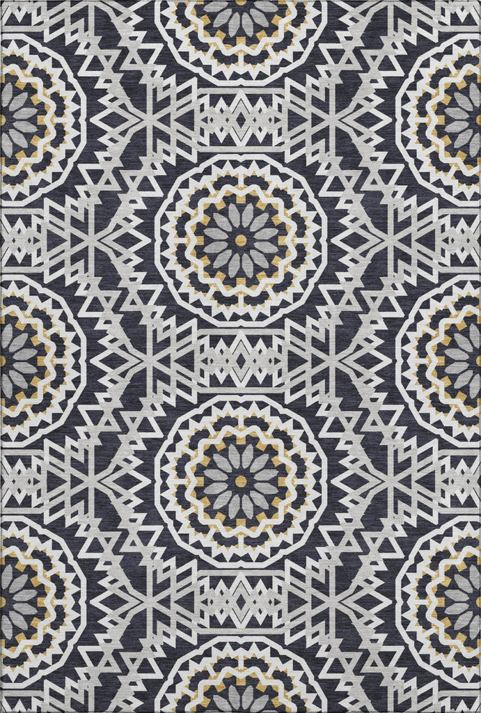 Piper Looms Mayfield Circles AMF619 Black Machine Washable Area Rug main image