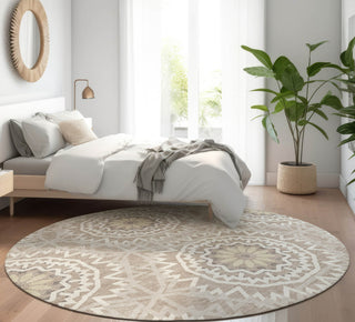 Piper Looms Mayfield Circles AMF619 Taupe Machine Washable Area Rug Round Lifestyle Image Feature
