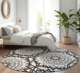 Piper Looms Mayfield Circles AMF619 White Machine Washable Area Rug Round Lifestyle Image Feature