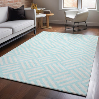 Piper Looms Mayfield Squares AMF620 Aqua Machine Washable Area Rug Lifestyle Image Feature