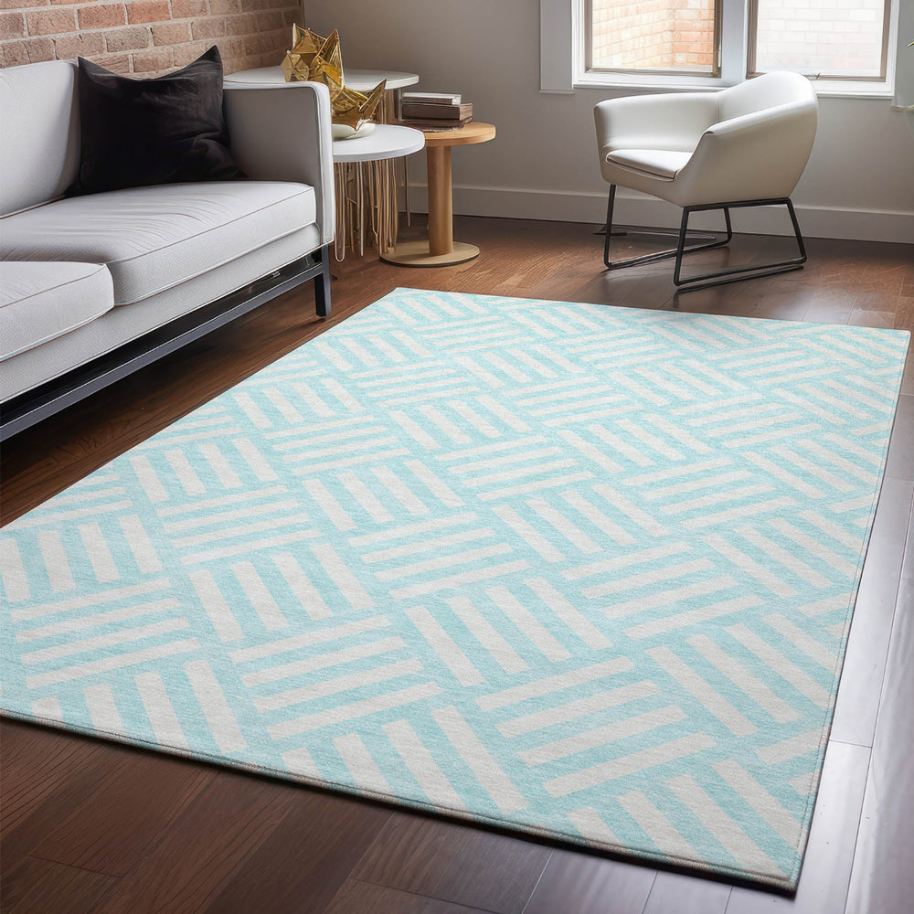 Piper Looms Mayfield Squares AMF620 Aqua Machine Washable Area Rug Lifestyle Image Feature