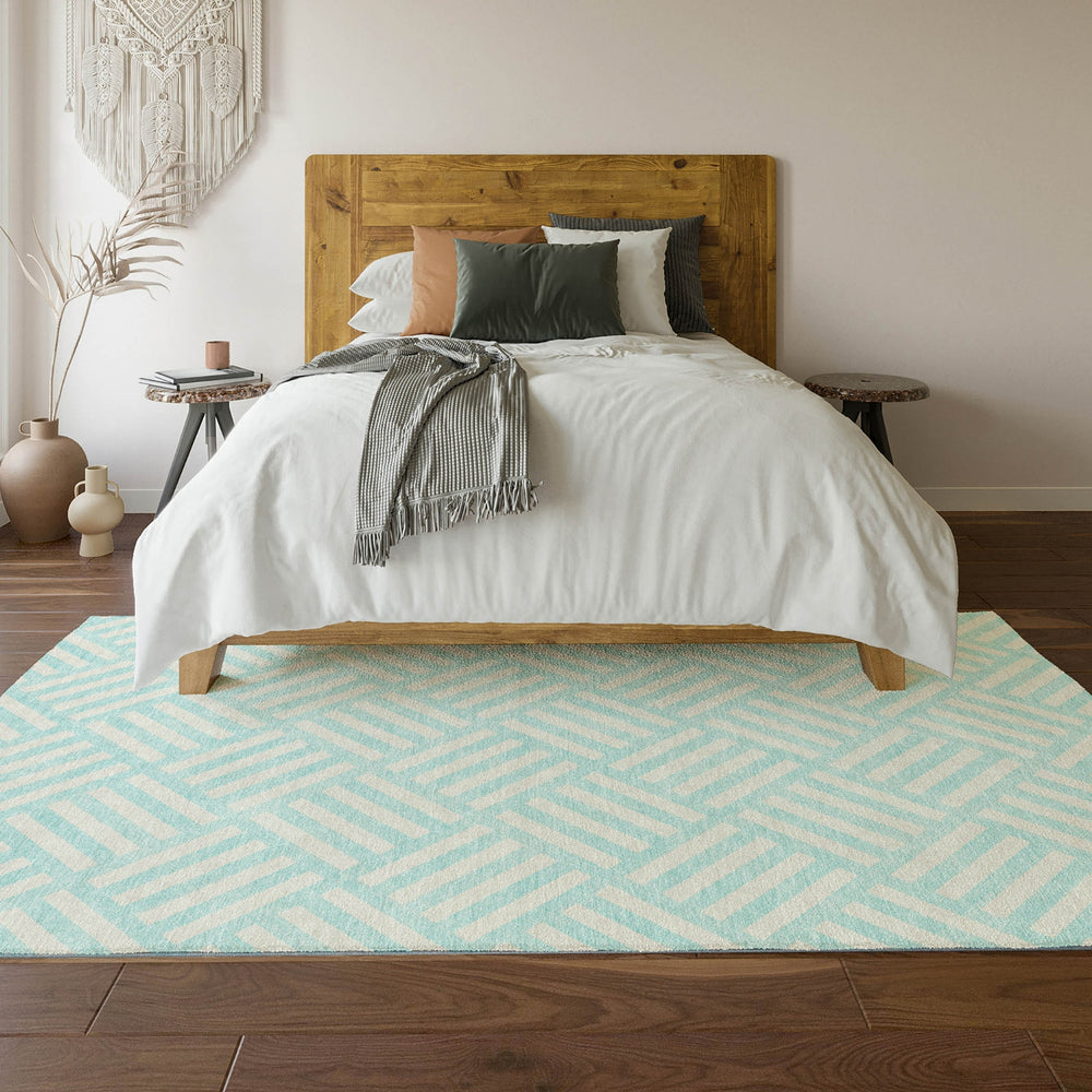 Piper Looms Mayfield Squares AMF620 Aqua Machine Washable Area Rug Lifestyle Image Feature