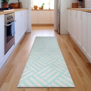 Piper Looms Mayfield Squares AMF620 Aqua Machine Washable Area Rug Runner Lifestyle Image Feature
