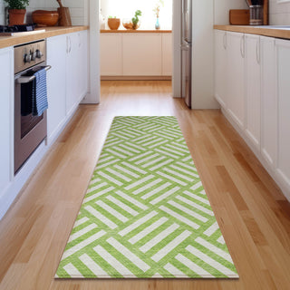 Piper Looms Mayfield Squares AMF620 Lime Machine Washable Area Rug Runner Lifestyle Image Feature
