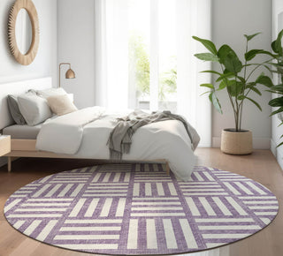 Piper Looms Mayfield Squares AMF620 Purple Machine Washable Area Rug Round Lifestyle Image Feature
