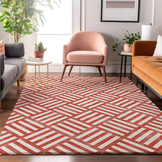 Piper Looms Mayfield Squares AMF620 Red Machine Washable Area Rug Lifestyle Image Feature