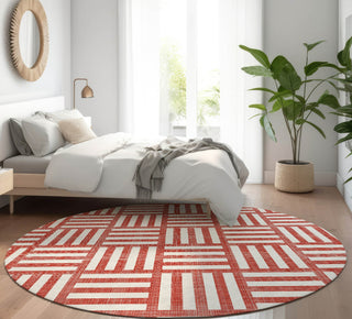 Piper Looms Mayfield Squares AMF620 Red Machine Washable Area Rug Round Lifestyle Image Feature
