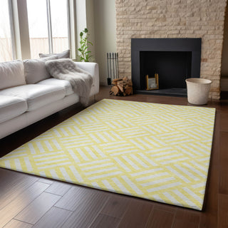 Piper Looms Mayfield Squares AMF620 Yellow Machine Washable Area Rug Lifestyle Image Feature