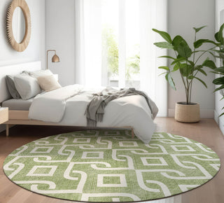 Piper Looms Mayfield Geometric AMF621 Green Machine Washable Area Rug Round Lifestyle Image Feature