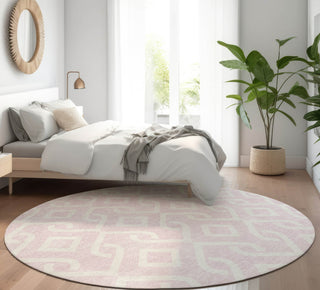 Piper Looms Mayfield Geometric AMF621 Pink Machine Washable Area Rug Round Lifestyle Image Feature
