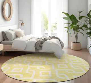 Piper Looms Mayfield Geometric AMF621 Yellow Machine Washable Area Rug Round Lifestyle Image Feature