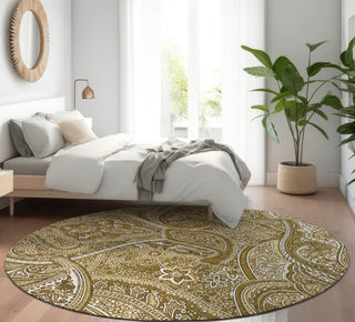 Piper Looms Mayfield Paisley AMF623 Brown Machine Washable Area Rug Round Lifestyle Image Feature