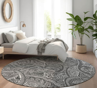Piper Looms Mayfield Paisley AMF623 Gray Machine Washable Area Rug Round Lifestyle Image Feature