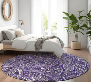 Piper Looms Mayfield Paisley AMF623 Purple Machine Washable Area Rug Round Lifestyle Image Feature