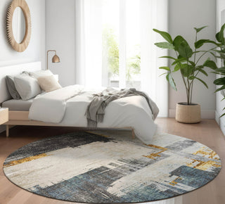 Piper Looms Mayfield Modern AMF624 Charcoal Machine Washable Area Rug Round Lifestyle Image Feature