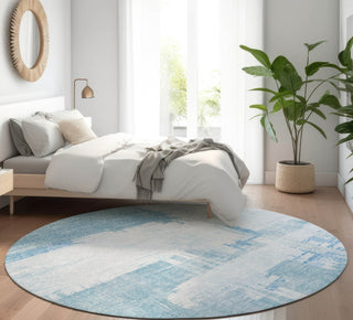 Piper Looms Mayfield Modern AMF624 Sky Machine Washable Area Rug Round Lifestyle Image Feature
