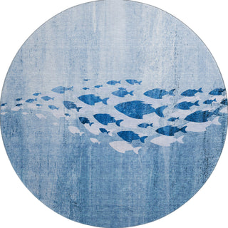 Piper Looms Mayfield Nautical AMF627 Blue Machine Washable Area Rug Round Main Image