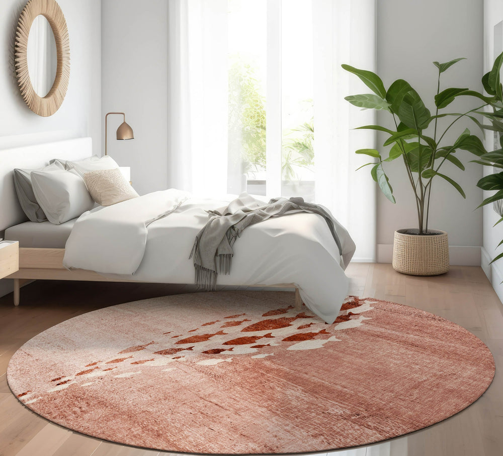 Piper Looms Mayfield Nautical AMF627 Terracotta Machine Washable Area Rug Round Lifestyle Image Feature