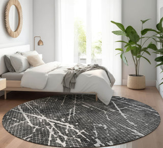 Piper Looms Mayfield Lines AMF628 Charcoal Machine Washable Area Rug Round Lifestyle Image Feature