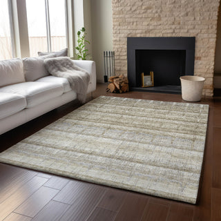 Piper Looms Mayfield Stripes AMF629 Taupe Machine Washable Area Rug Lifestyle Image Feature