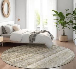 Piper Looms Mayfield Stripes AMF629 Taupe Machine Washable Area Rug Round Lifestyle Image Feature