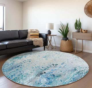 Piper Looms Mayfield Abstract AMF63 Shoreline Machine Washable Area Rug Round Lifestyle Image Feature