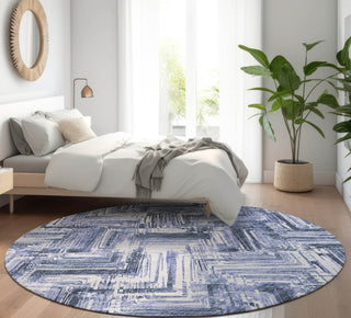 Piper Looms Mayfield Modern AMF630 Blue Machine Washable Area Rug Round Lifestyle Image Feature