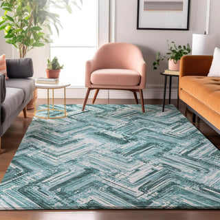 Piper Looms Mayfield Modern AMF630 Teal Machine Washable Area Rug Lifestyle Image Feature