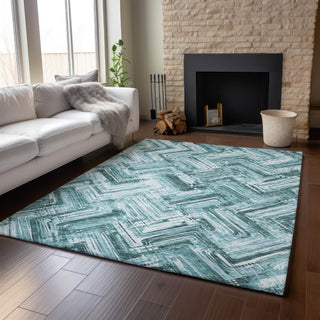 Piper Looms Mayfield Modern AMF630 Teal Machine Washable Area Rug Lifestyle Image Feature