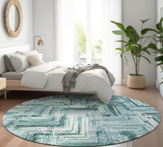 Piper Looms Mayfield Modern AMF630 Teal Machine Washable Area Rug Round Lifestyle Image Feature