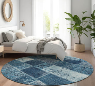 Piper Looms Mayfield Patchwork AMF631 Blue Machine Washable Area Rug Round Lifestyle Image Feature