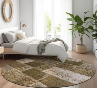 Piper Looms Mayfield Patchwork AMF631 Brown Machine Washable Area Rug Round Lifestyle Image Feature