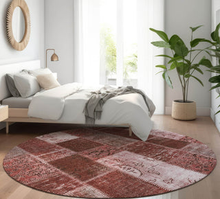 Piper Looms Mayfield Patchwork AMF631 Burgundy Machine Washable Area Rug Round Lifestyle Image Feature