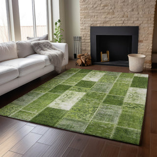 Piper Looms Mayfield Patchwork AMF631 Olive Machine Washable Area Rug Lifestyle Image Feature