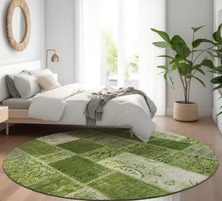 Piper Looms Mayfield Patchwork AMF631 Olive Machine Washable Area Rug Round Lifestyle Image Feature