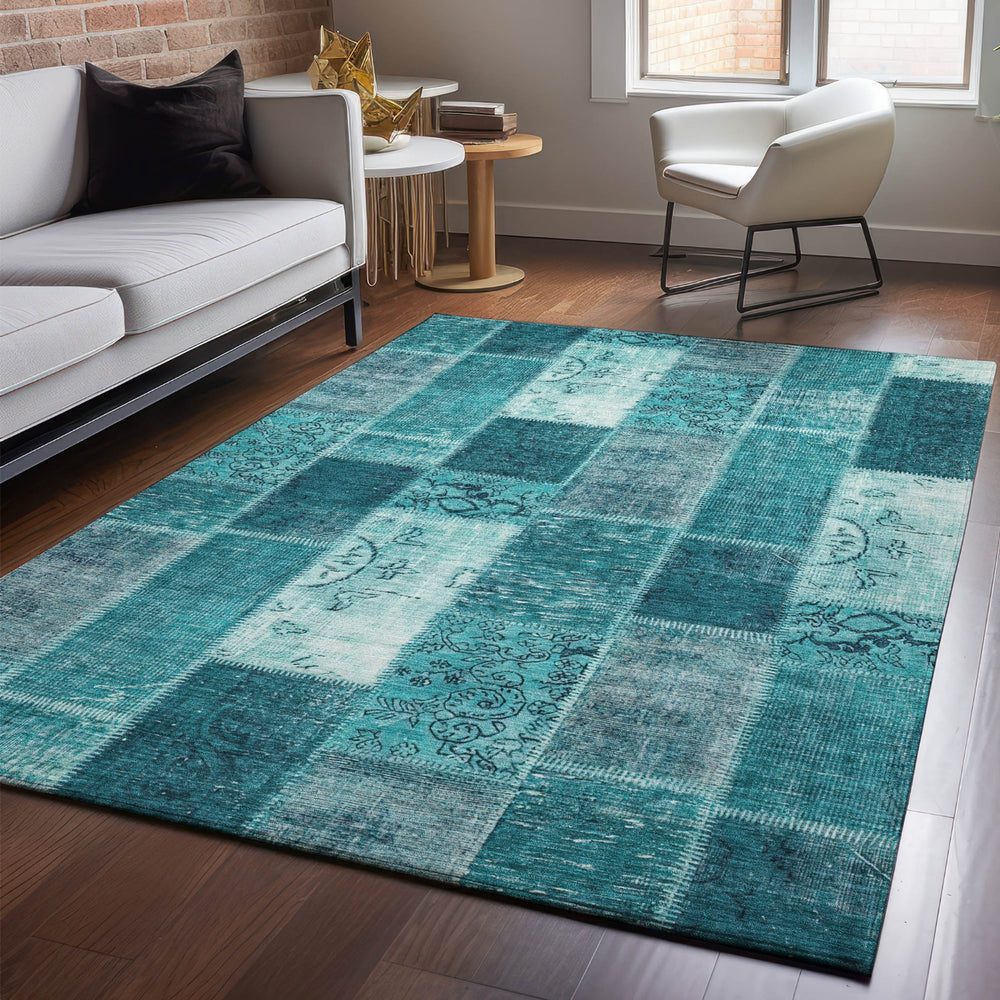 Piper Looms Mayfield Patchwork AMF631 Teal Machine Washable Area Rug Lifestyle Image Feature
