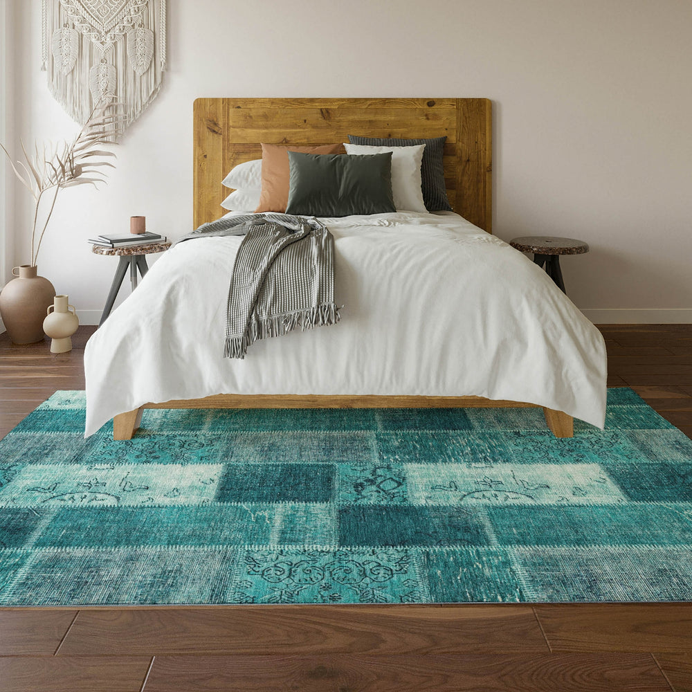 Piper Looms Mayfield Patchwork AMF631 Teal Machine Washable Area Rug Lifestyle Image Feature