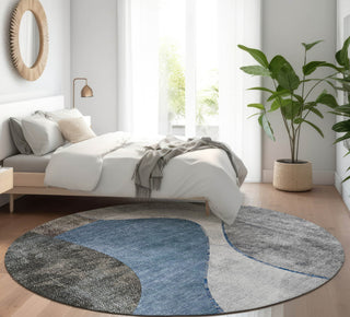 Piper Looms Mayfield Art Deco AMF633 Blue Machine Washable Area Rug Round Lifestyle Image Feature